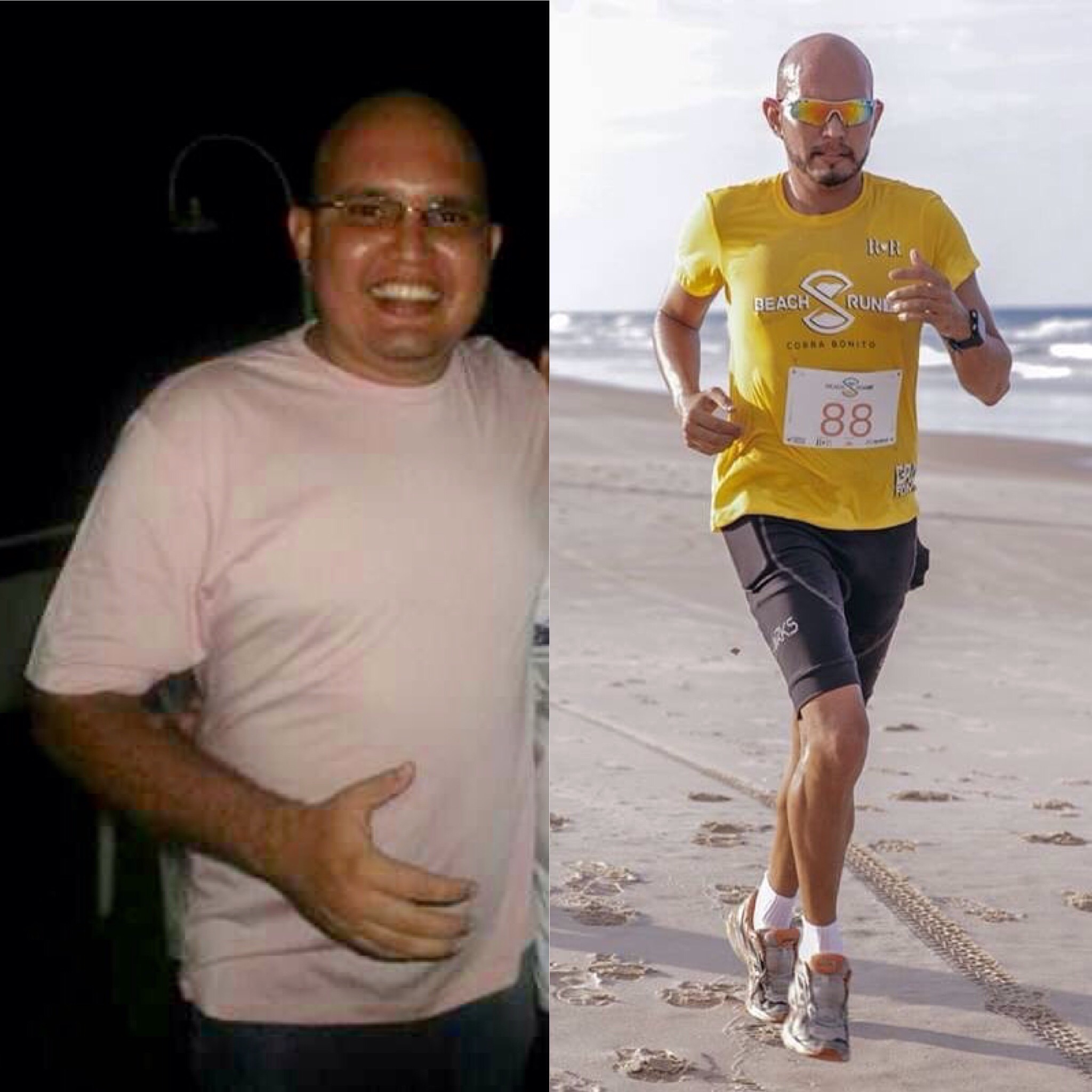 Antes e Depois: apaixonado por natação, Thiago Macedo perdeu 27 kg. (Foto: Arquivo Pessoal)